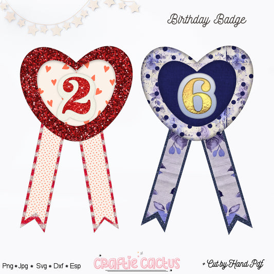 Double Hearts Badge Rosette for Birthday | DIY Birthday Party Favors | Girl Rosette Badge svg
